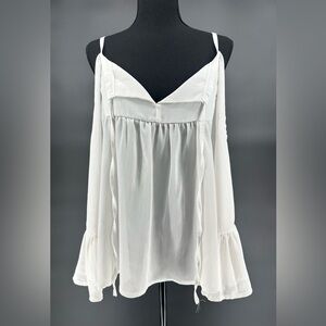 #75- Elegant Off the Shoulder White Sheer Women's Top Size M
